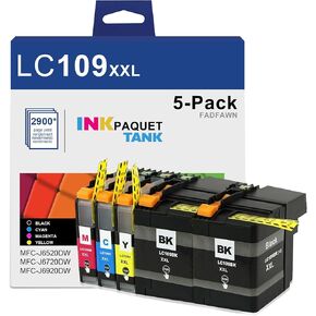 LC109 XXL Super High Yield Ink Cartridges (5-Pack,2BK/1C/1M/1Y) - LC109BK XXL 105C 105M 105Y Ink Cartridges Replacement for Brother LC109 LC105 Ink MFC-J6520DW MFC-J6720DW MFC-J6920DW Printer