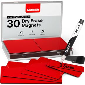 GAUDER Magnetic Dry Erase Labels | Writable Magnets for Classroom, Whiteboard & Blackboard (30 Labels, Mix Colors, 3 Sizes) in Saudi Arabia