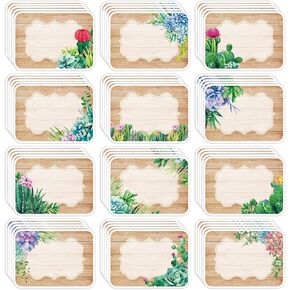 Whaline 120Pcs Cactus Succulent Cutout Name Tag Stickers 12 Designs Rustic Nameplate Stickers Classroom Bulletin Board Decoration Label Stickers for Summer Office Back to School Decor,10 Sheet