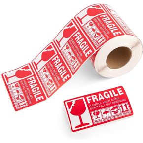 1 Roll 2"x3.5" Fragile Stickers Strong Adhesive (Handle with Care Don't Fall Not Pressure) Warning Labels for Shipping and Moving (500 Pack Per Roll)