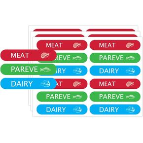 Kosher Labels Dairy and Pareve Kosher Stickers, Microwave, Freezer and Dishwasher Safe, Color Coded Kitchen Stickers for Food Labeling & Storage, Dishwasher Safe(120 Pcs)