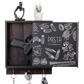 Hidden Gun Storage, Hidden Wall Gun Safe Pistol Rack Shelf with 3 Hooks for Secret Decor Concealment Furniture, Art Storage Cabinet Wooden Storage Shelves Indoor Picture Frame