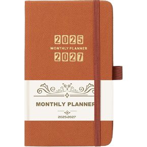 2025-2027 Pocket Planner/Calendar - 3 Year Monthly Planner 2025-2027 with 60 Notes Pages, Jan. 2025 - Dec. 2027, 3.8" x 6.4", Monthly Calendar 2025-2027 with Inner Pocket + Pen Hold - Brown