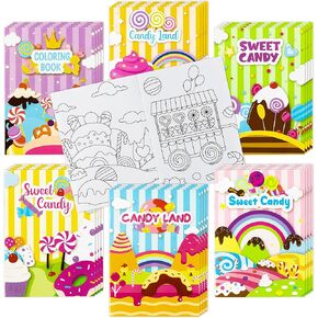 ANGOLIO 24Pcs Candyland Kids Coloring Books Bulk Drawing Activity Books, Color Your Own Candy Land DIY Carfts for Boys Girls, Educational Toy Holiday Birthday Party Favors Goodie Bag Filler