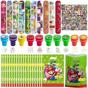 110 Pcs Cartoon Party Favors, Cartoon Birthday Decorations, Cartoon Birthday Party Supplies, Included Slap Bracelets, Plastic Gift Bags, Mini Stickers, Kids Stamps for Goodie Bag Stuffers