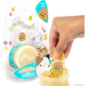 Original Squishmallows Glitter Slime, Mini Squishmallows Maya The Ice Cream Charm, Chocolate Scented Slime, 3 Fun Slime Add-Ins, Pre-Made Slime for Kids, Great 6 Year Old Toys, Sludge Toy