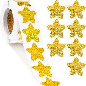 500 Pcs Holographic Gold Star Stickers Self Adhesive Metallic Glitter Foil Stickers Sparkly Star Stickers for Student Reward, Behavior Chart, Student Planner, Classroom Teacher Supplies