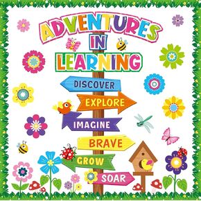 Spring Flower Bulletin Board Decorations Set Flower Signpost Paper Cutouts for School Classroom Decor Library Window Wall Party Decor Back to School Classroom Wall Door Decor（Adventures in Learning）