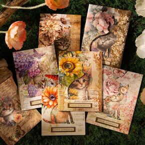 Alideco 180pcs Vintage Scrapbook Paper,Cat in the Garden Scrapbooking Paper for Journaling Supplies, Decorative Craft Paper for Junk Journals（huayuandemao）