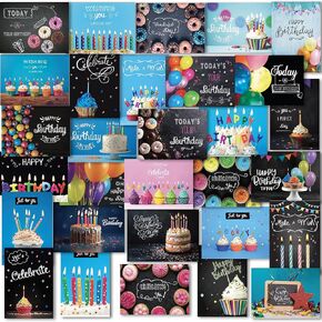 120 Birthday Cards Bulk- Happy Birthday Cards with Envelpoes,30 Unique Blackboard Designs, Large 5x7 Inches, Includes Kraft and White Envelopes – Assorted Birthday Cards for Business & Personal Use