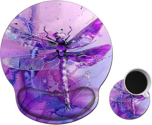 لوحة الماوس مع هلام دعم المعصم ، وسادة الماوس المريح مع راحة معصم مريحة ، والألعاب Mousepad قاعدة PU للانزلاق لمكتب كمبيوتر محمول سهلة وتخفيف الألم ، اليعسوب الأرجواني in Kuwait