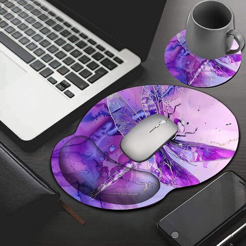 لوحة الماوس مع هلام دعم المعصم ، وسادة الماوس المريح مع راحة معصم مريحة ، والألعاب Mousepad قاعدة PU للانزلاق لمكتب كمبيوتر محمول سهلة وتخفيف الألم ، اليعسوب الأرجواني in Kuwait
