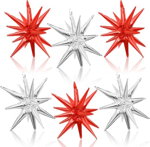 Silver Star Balloons, 22 Inch Silver Foil Explosion Star Balloons, Large Spike Balloons Mylar Star Cone Balloons, for Birthday Graduation Christmas New Year Eve Disco Party Backdrop Decorations in Saudi Arabia