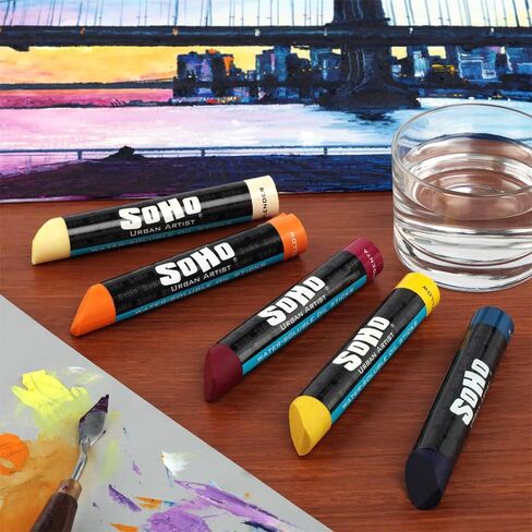 SoHo Urban Artist Water Soluble Oil Sticks for Artists – Set of 24 + Blender Oil Paint Stick - 37 ml - No Brushes or Solvents Needed, Paint Any Primed Surface, Water Clean-Up, Non-Toxic, 4.8 x 0.78 in Saudi Arabia