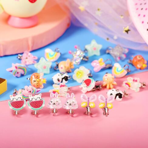 PinkSheep يونيكورن كليب على الأقراط للفتيات الصغيرات، أقراط بلينغ أقراط قوس قزح للأطفال، 6 أزواج، أفضل هدية in Kuwait