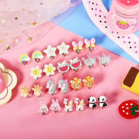 PinkSheep يونيكورن كليب على الأقراط للفتيات الصغيرات، أقراط بلينغ أقراط قوس قزح للأطفال، 6 أزواج، أفضل هدية in Kuwait