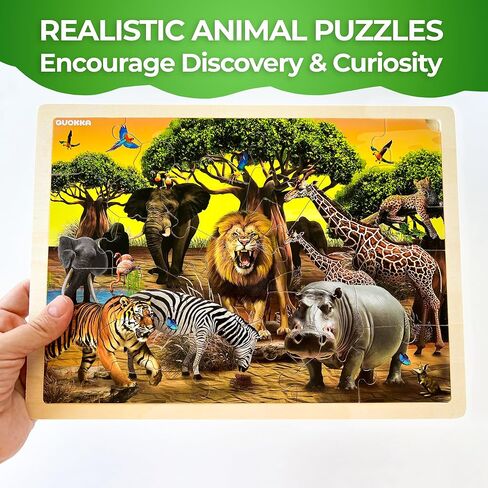 QUOKKA 4SET Puzzles for Kids Ages 4-6 - 24 Pcs Wooden Toddler Realistic Montessori Puzzles Ages 3-5 - Wild Animals Africa Ocean Farm Learning Games for Boys and Girls 4-8 Year Olds in Kuwait