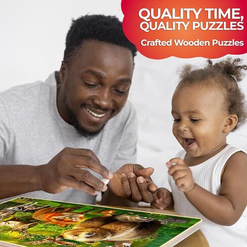 QUOKKA 4SET Puzzles for Kids Ages 4-6 - 24 Pcs Wooden Toddler Realistic Montessori Puzzles Ages 3-5 - Wild Animals Africa Ocean Farm Learning Games for Boys and Girls 4-8 Year Olds in Kuwait