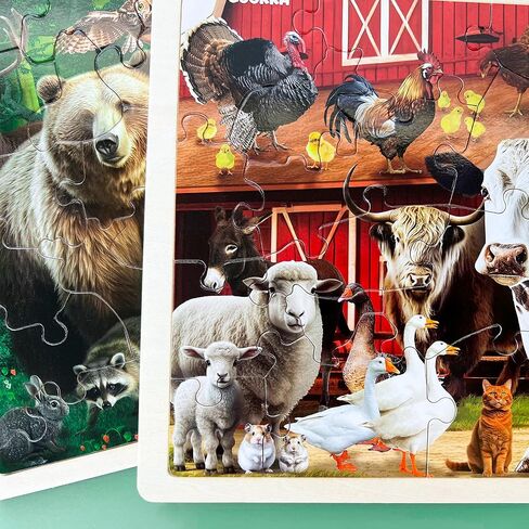 QUOKKA 4SET Puzzles for Kids Ages 4-6 - 24 Pcs Wooden Toddler Realistic Montessori Puzzles Ages 3-5 - Wild Animals Africa Ocean Farm Learning Games for Boys and Girls 4-8 Year Olds in Kuwait