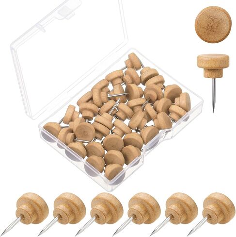 Gueevin 100 pcs دبابيس الدفع الخشبية دبابيس الخشب الإبهام إبهام الخشب خريطة اللوحات الجدار معلق النشرة الرغوية الفلين ، والخريطة صور التقويم والمواد المكتبية المنزلية مع صندوق (الخشب الطبيعي) in Saudi Arabia