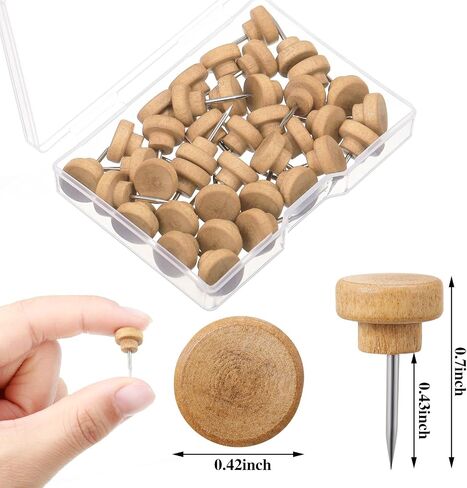 Gueevin 100 pcs دبابيس الدفع الخشبية دبابيس الخشب الإبهام إبهام الخشب خريطة اللوحات الجدار معلق النشرة الرغوية الفلين ، والخريطة صور التقويم والمواد المكتبية المنزلية مع صندوق (الخشب الطبيعي) in Saudi Arabia