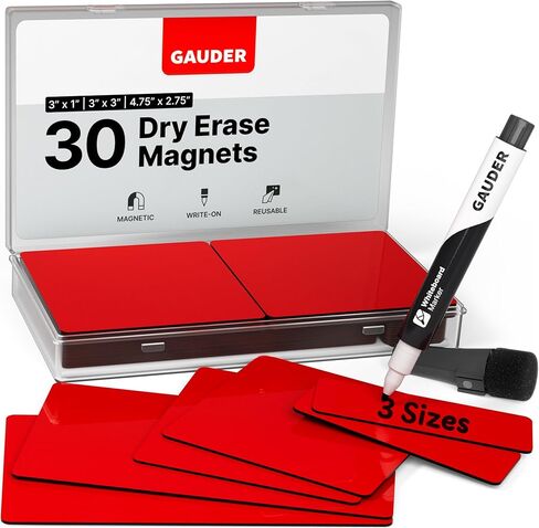 GAUDER Magnetic Dry Erase Labels | Writable Magnets for Classroom, Whiteboard & Blackboard (30 Labels, Mix Colors, 3 Sizes) in Saudi Arabia