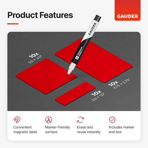 GAUDER Magnetic Dry Erase Labels | Writable Magnets for Classroom, Whiteboard & Blackboard (30 Labels, Mix Colors, 3 Sizes) in Saudi Arabia