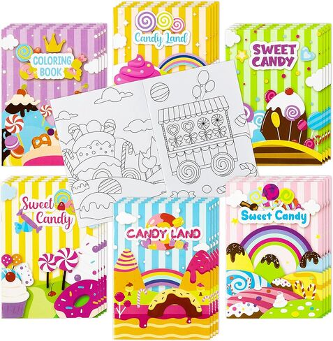 ANGOLIO 24Pcs Candyland Kids Coloring Books Bulk Drawing Activity Books, Color Your Own Candy Land DIY Carfts for Boys Girls, Educational Toy Holiday Birthday Party Favors Goodie Bag Filler in Kuwait