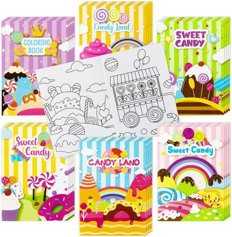 ANGOLIO 24Pcs Candyland Kids Coloring Books Bulk Drawing Activity Books, Color Your Own Candy Land DIY Carfts for Boys Girls, Educational Toy Holiday Birthday Party Favors Goodie Bag Filler in Kuwait