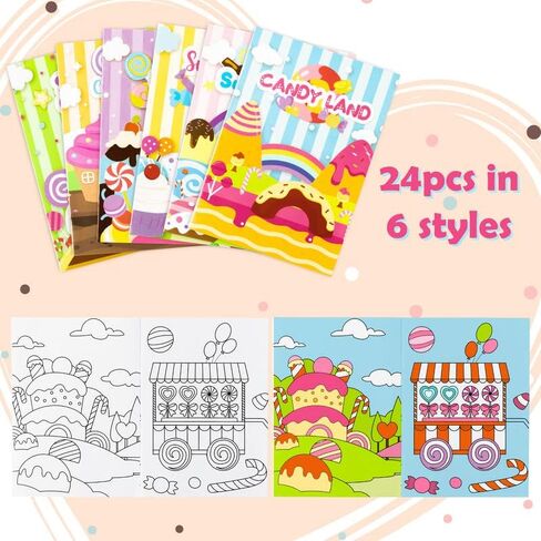 ANGOLIO 24Pcs Candyland Kids Coloring Books Bulk Drawing Activity Books, Color Your Own Candy Land DIY Carfts for Boys Girls, Educational Toy Holiday Birthday Party Favors Goodie Bag Filler in Kuwait