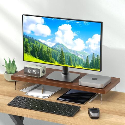 مراقبة الحامل الناهض ، Wood & Acrylic Computer Monitor Table Desk Desktop Organizer Table للمنزل ، مساحة عمل المكتب ، نسخ الكمبيوتر المحمول ، الطابعة ، أجهزة الكمبيوتر الشخصية والتلفزيون. in Kuwait