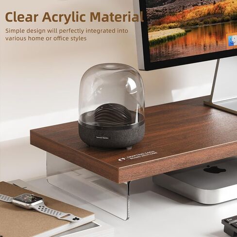 مراقبة الحامل الناهض ، Wood & Acrylic Computer Monitor Table Desk Desktop Organizer Table للمنزل ، مساحة عمل المكتب ، نسخ الكمبيوتر المحمول ، الطابعة ، أجهزة الكمبيوتر الشخصية والتلفزيون. in Kuwait