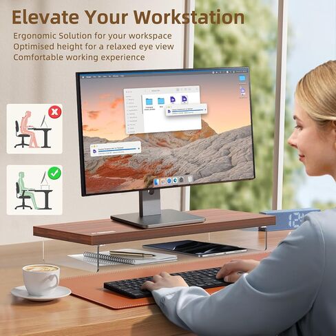 مراقبة الحامل الناهض ، Wood & Acrylic Computer Monitor Table Desk Desktop Organizer Table للمنزل ، مساحة عمل المكتب ، نسخ الكمبيوتر المحمول ، الطابعة ، أجهزة الكمبيوتر الشخصية والتلفزيون. in Kuwait