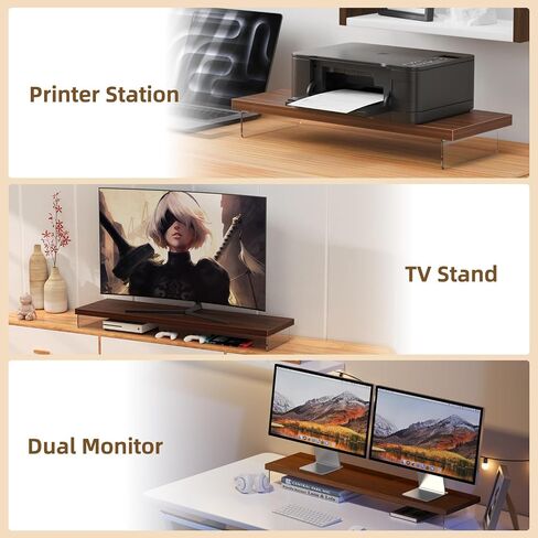 مراقبة الحامل الناهض ، Wood & Acrylic Computer Monitor Table Desk Desktop Organizer Table للمنزل ، مساحة عمل المكتب ، نسخ الكمبيوتر المحمول ، الطابعة ، أجهزة الكمبيوتر الشخصية والتلفزيون. in Kuwait
