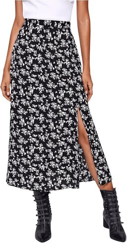 Floerns Women's Boho Floral High Waist Split A Line Midi Skirt Burgundy X-Small in Kuwait