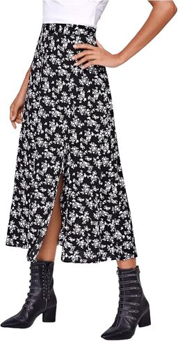 Floerns Women's Boho Floral High Waist Split A Line Midi Skirt Burgundy X-Small in Kuwait
