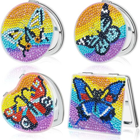 Diamond Painting Mirror,Pocket Mirror Cover Portable Magnifying Folding Purse Mirror,DIY Diamond Painting Compact Mirror 4 Pcs Christmas Birthday Gifts for Women Girls.(Geometry) in Kuwait