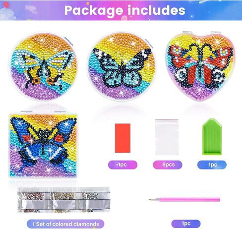 Diamond Painting Mirror,Pocket Mirror Cover Portable Magnifying Folding Purse Mirror,DIY Diamond Painting Compact Mirror 4 Pcs Christmas Birthday Gifts for Women Girls.(Geometry) in Kuwait