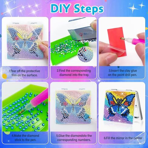 Diamond Painting Mirror,Pocket Mirror Cover Portable Magnifying Folding Purse Mirror,DIY Diamond Painting Compact Mirror 4 Pcs Christmas Birthday Gifts for Women Girls.(Geometry) in Kuwait