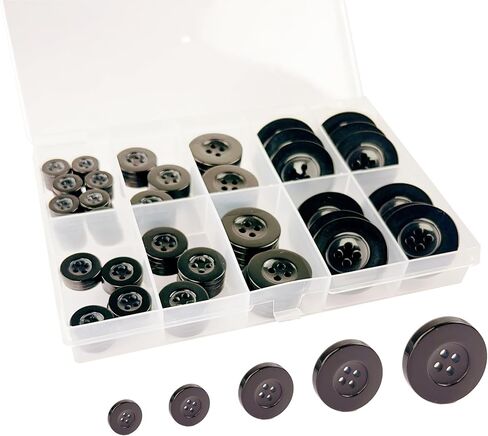 100Pcs Wide Edge Black Sewing Buttons,4-Hole Craft 5 Sizes,with Compartment Storage Box, Suitable for Sewing,Suit Coat Shirt Buttons，DIY Decoration in Saudi Arabia