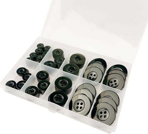 100Pcs Wide Edge Black Sewing Buttons,4-Hole Craft 5 Sizes,with Compartment Storage Box, Suitable for Sewing,Suit Coat Shirt Buttons，DIY Decoration in Saudi Arabia