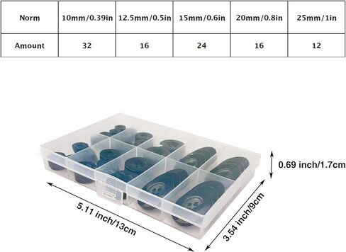 100Pcs Wide Edge Black Sewing Buttons,4-Hole Craft 5 Sizes,with Compartment Storage Box, Suitable for Sewing,Suit Coat Shirt Buttons，DIY Decoration in Saudi Arabia