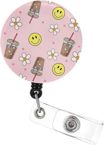 Retractable Badge Reel with Swivel Alligator Clip, Smliey Face Coffee Cute Nurse ID Badge Holder for RN Nursing Doctor Teacher in Saudi Arabia