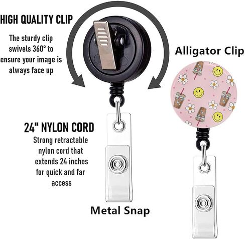 Retractable Badge Reel with Swivel Alligator Clip, Smliey Face Coffee Cute Nurse ID Badge Holder for RN Nursing Doctor Teacher in Saudi Arabia