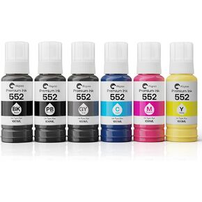 Hiipoo 600ML T552 552 EcoTank Ink (Not Sublimation Ink) Refill Ultra-high Capacity Bottles Replacement for Ecotank Photo ET-8500, ET-8550 Printer (BK PB C M Y GY)
