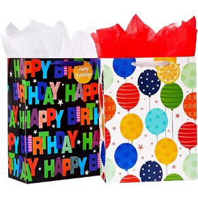 Bobobag 2 Pack 16.5" Large Gift Bag with Tissue Paper for Birthday Party (Balloons)