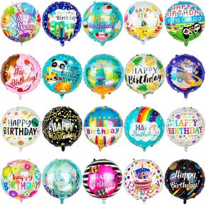 100 Pcs Happy Birthday Mylar Balloons, 18IN Round Birthday Helium Aluminum Foil Balloons for Party Decoration Supplies (20 Style)