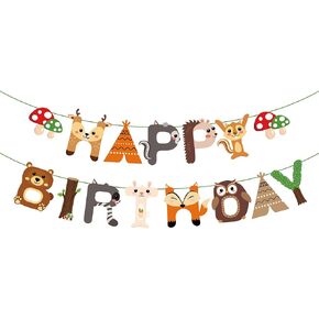 Jungle Animal Birthday Banner Woodland Animal Happy Birthday Party Decorations Forest Animals Banner Animals Themed Party Supplies for Jungle Animal Themed Birthday Kids Adult Party Decor