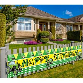 Large Green Tractor Themed Birthday Banner - Farm Tractor Party Supplies Decorations - Backdrop & Yard Sign (9.8 x 1.6 ft)