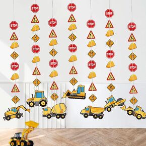 63 Pcs Construction Party Banner Decoration for Kids, Construction Engineering vehicle Birthday Party Supplies Hanging Dump Truck Party Decor Set, Boys Construction Theme Party Supplies Party Signs